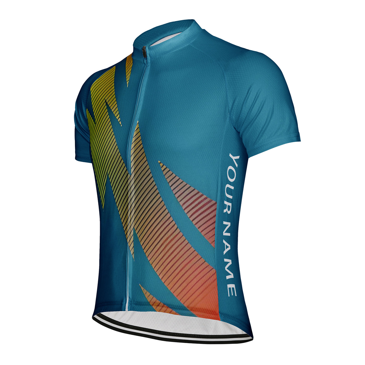 Customized Black, Yellow, Orange, And Gray Lines Men's Cycling Jersey Short Sleeve