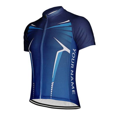 Customized Deep Blue Symmetrical Line Men's Cycling Jersey Short Sleeve