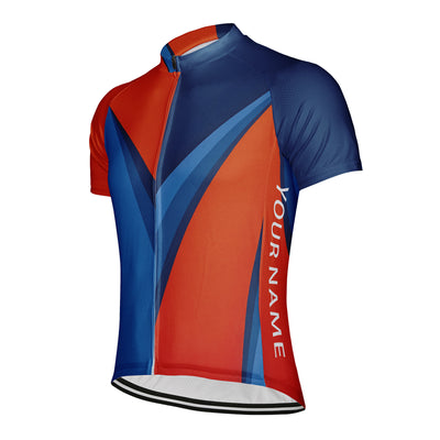 Customized Blue Orange Geometric Puzzle Men's Cycling Jersey Short Sleeve