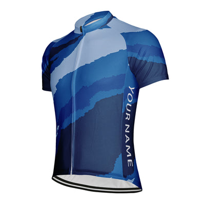 Customized Blue And White Ocean Abstract Men's Cycling Jersey Short Sleeve