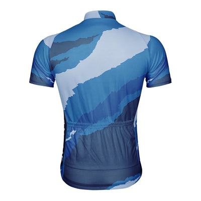 Customized Blue And White Ocean Abstract Men's Cycling Jersey Short Sleeve
