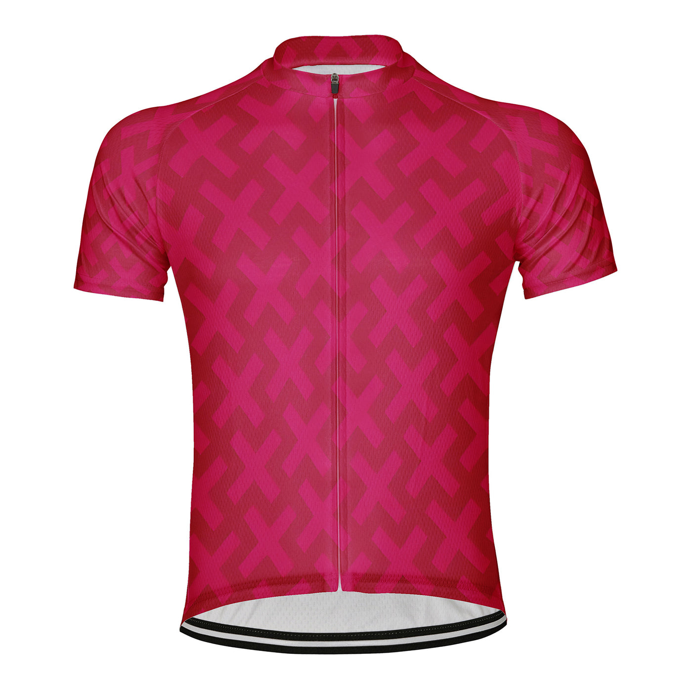 Customized Red Cross Grid Pattern Men's Cycling Jersey Short Sleeve