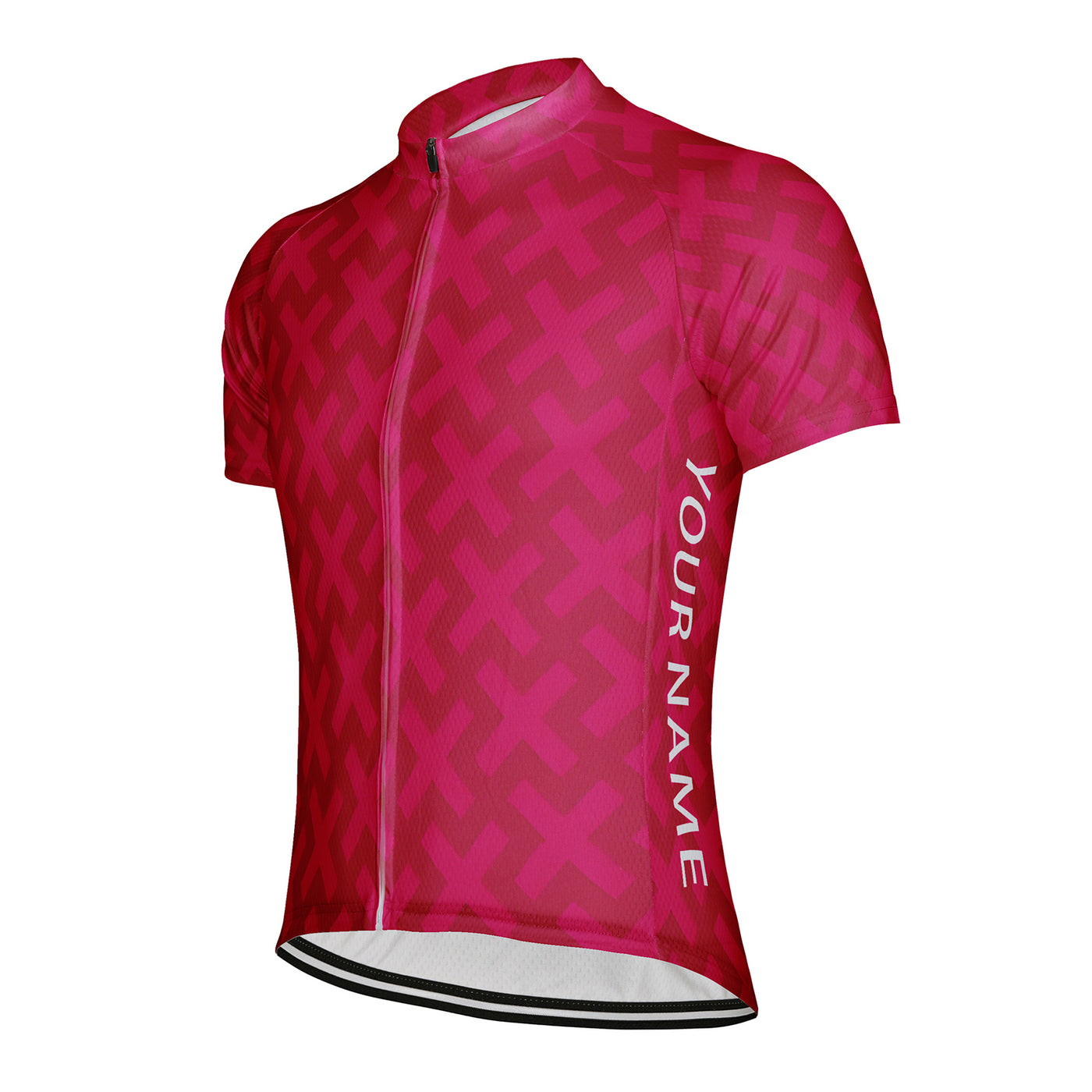 Customized Red Cross Grid Pattern Men's Cycling Jersey Short Sleeve