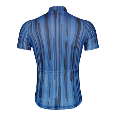 Customized Deep Blue Vertical Line Men's Cycling Jersey Short Sleeve