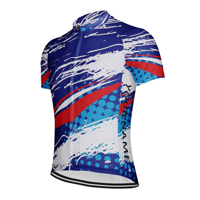 Customized Blue, White, And Red Dynamic Brushstrokes Men's Cycling Jersey Short Sleeve