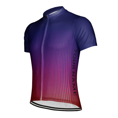 Customized Purple Red Gradient Lines Men's Cycling Jersey Short Sleeve