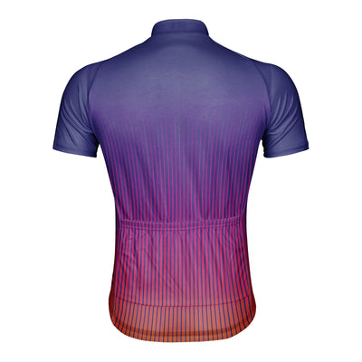 Customized Purple Red Gradient Lines Men's Cycling Jersey Short Sleeve
