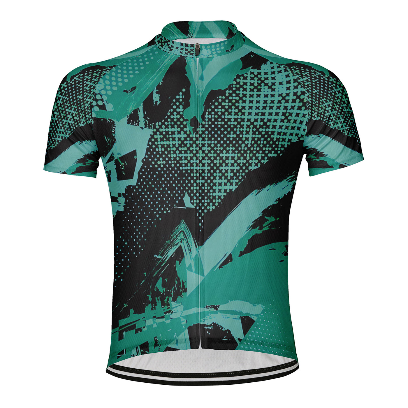 Customized Green and Green Geometric Art Men's Cycling Jersey Short Sleeve