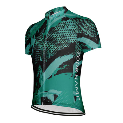 Customized Green and Green Geometric Art Men's Cycling Jersey Short Sleeve