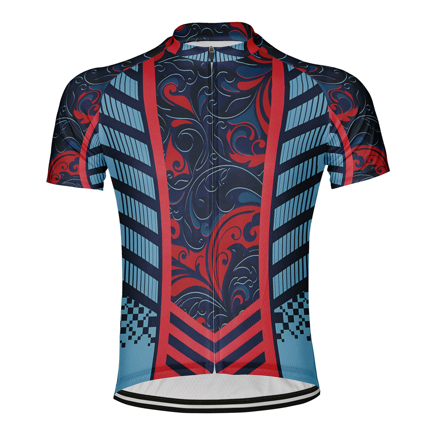 Customized Red And Blue Curly Grass Pattern Men's Cycling Jersey Short Sleeve