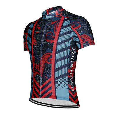 Customized Red And Blue Curly Grass Pattern Men's Cycling Jersey Short Sleeve
