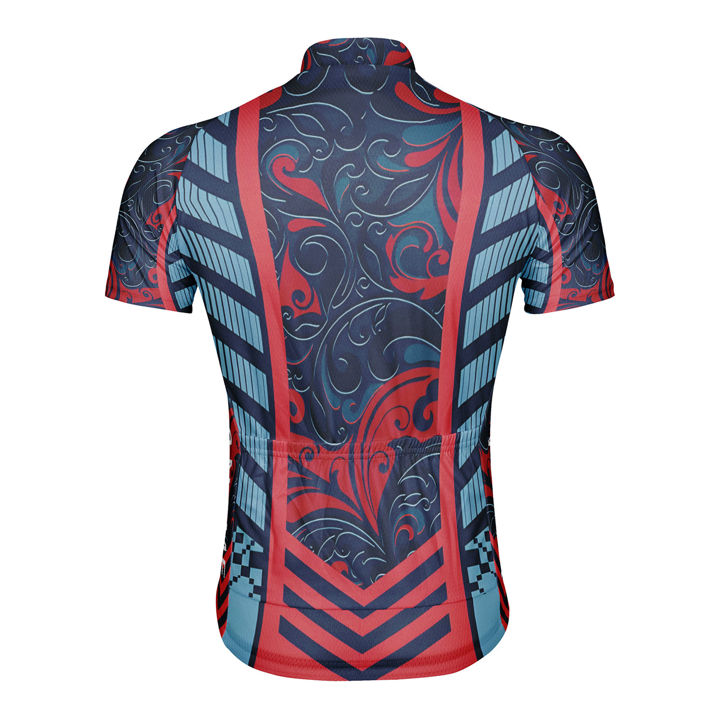 Customized Red And Blue Curly Grass Pattern Men's Cycling Jersey Short Sleeve