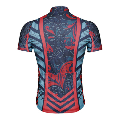Customized Red And Blue Curly Grass Pattern Men's Cycling Jersey Short Sleeve
