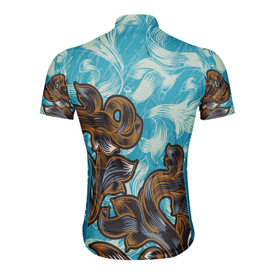 Customized Goldfish Curled Grass Pattern Men's Cycling Jersey Short Sleeve