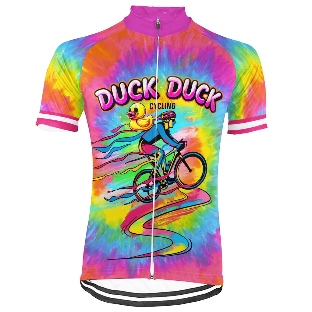 Customized Tie Dye Duck Print Colorful Men's Cycling Jersey Short Sleeve
