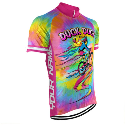 Customized Tie Dye Duck Print Colorful Men's Cycling Jersey Short Sleeve