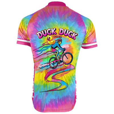 Customized Tie Dye Duck Print Colorful Men's Cycling Jersey Short Sleeve