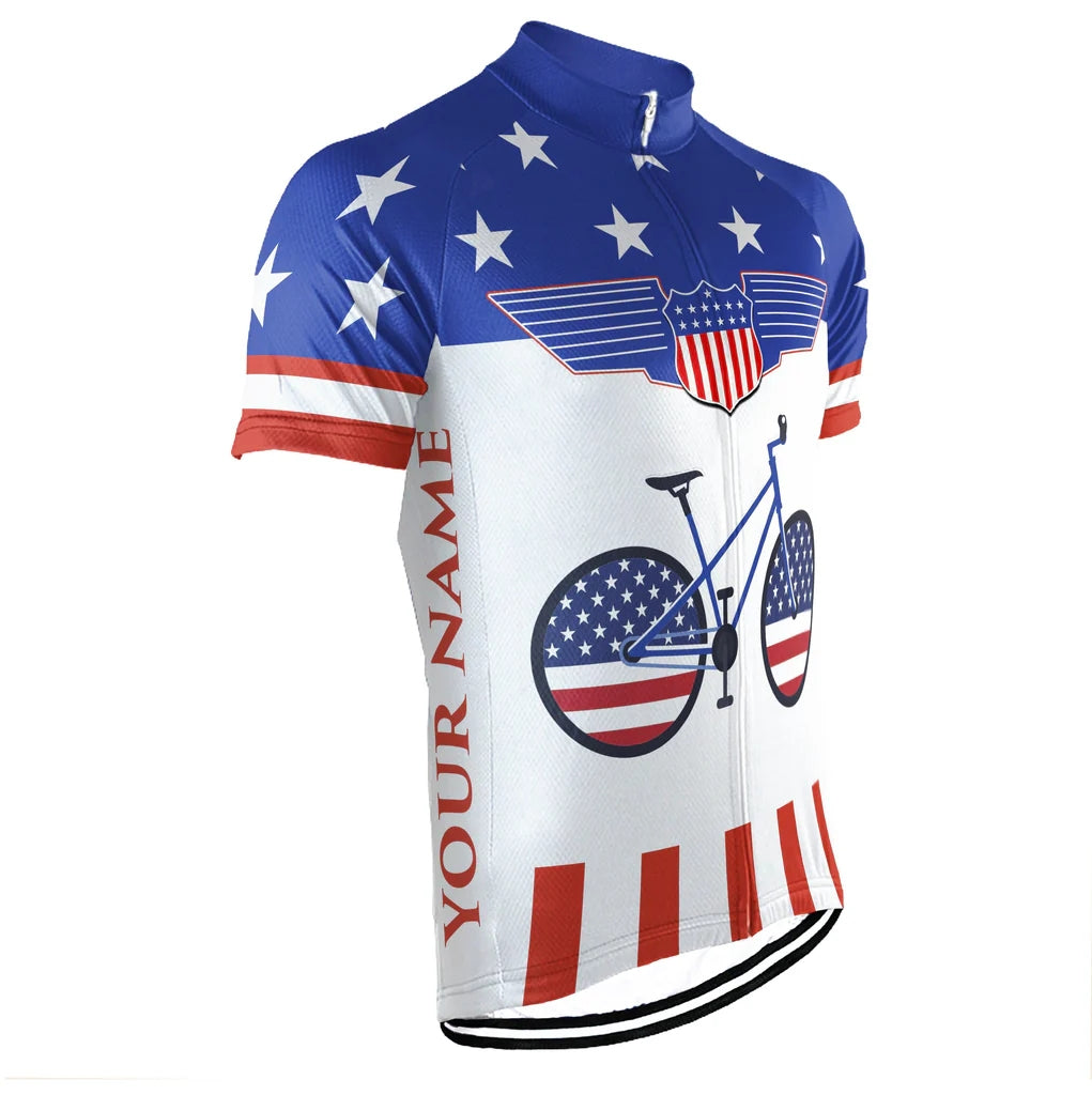 Customized USA America Men's Cycling Jersey Short Sleeve