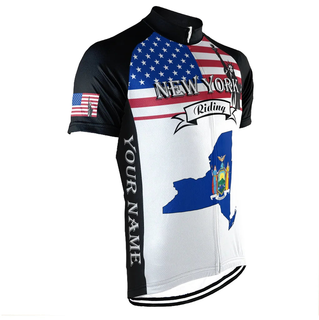 Customized New York Cycling Jersey Short Sleeve For Men
