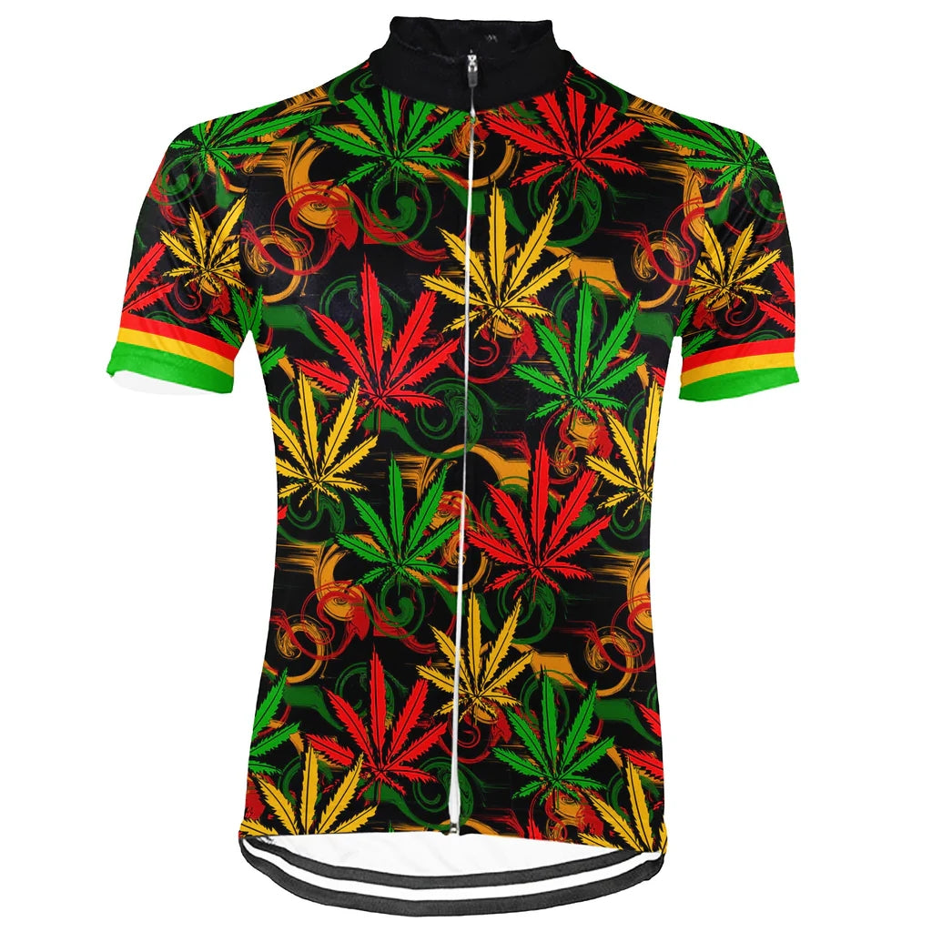 Customized Rasta Marijuana Men's Cycling Jersey Short Sleeve