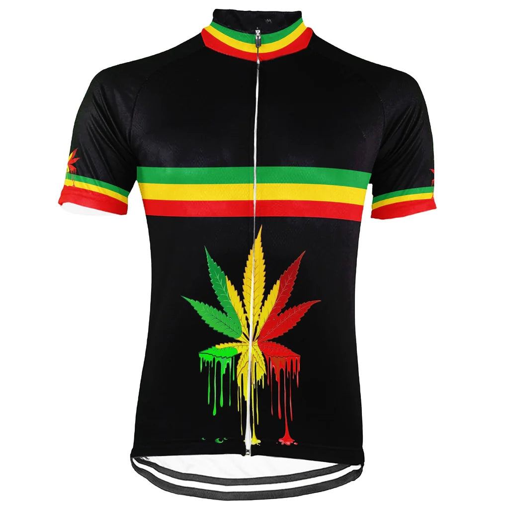 Customized Rasta Marijuana Men's Cycling Jersey Short Sleeve