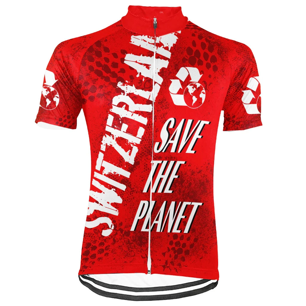 Customized Switzerland Environmental Protection Save The Planet Men's Cycling Jersey Short Sleeve