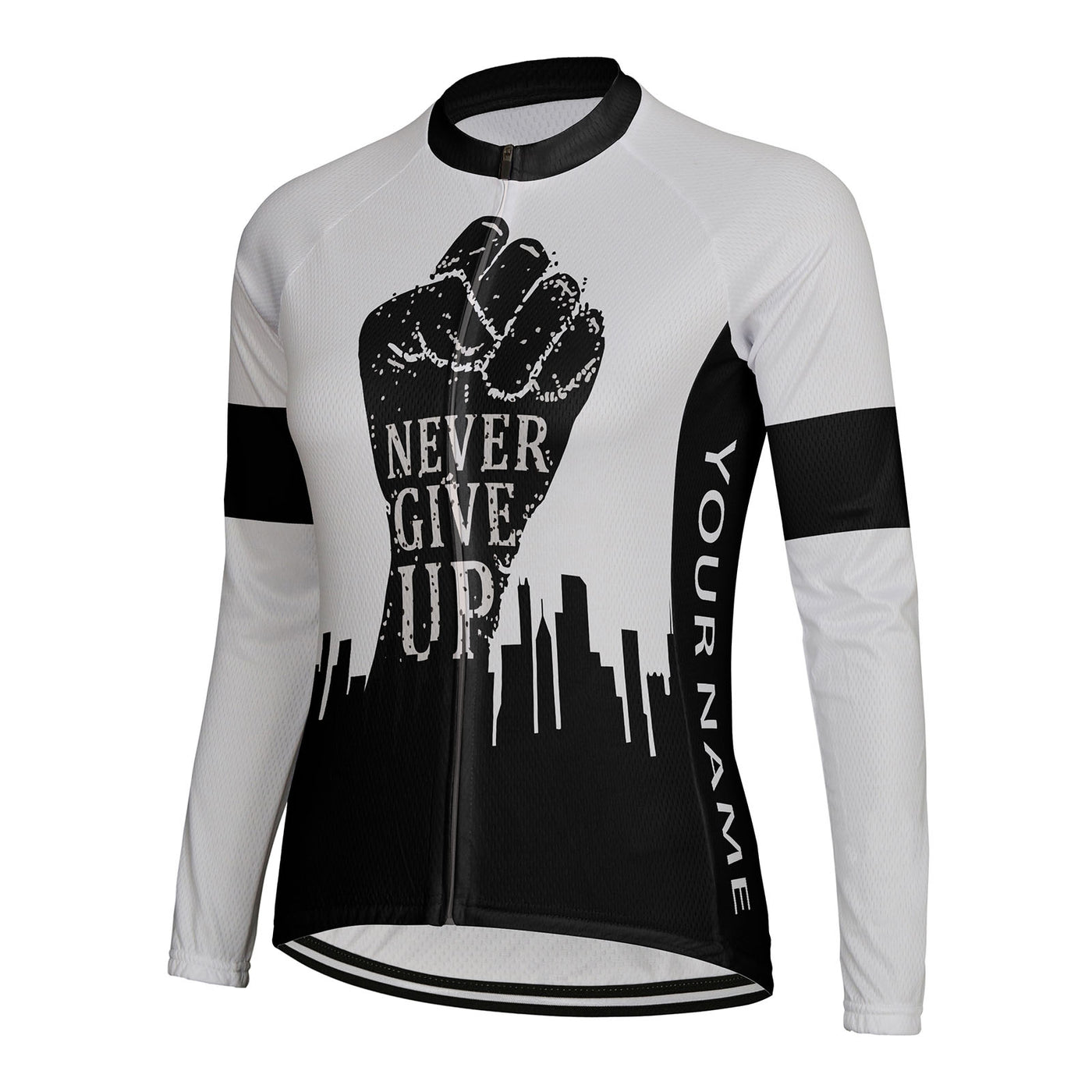 Customized Never Give Up Women's Thermal Fleece Cycling Jersey Long Sleeve