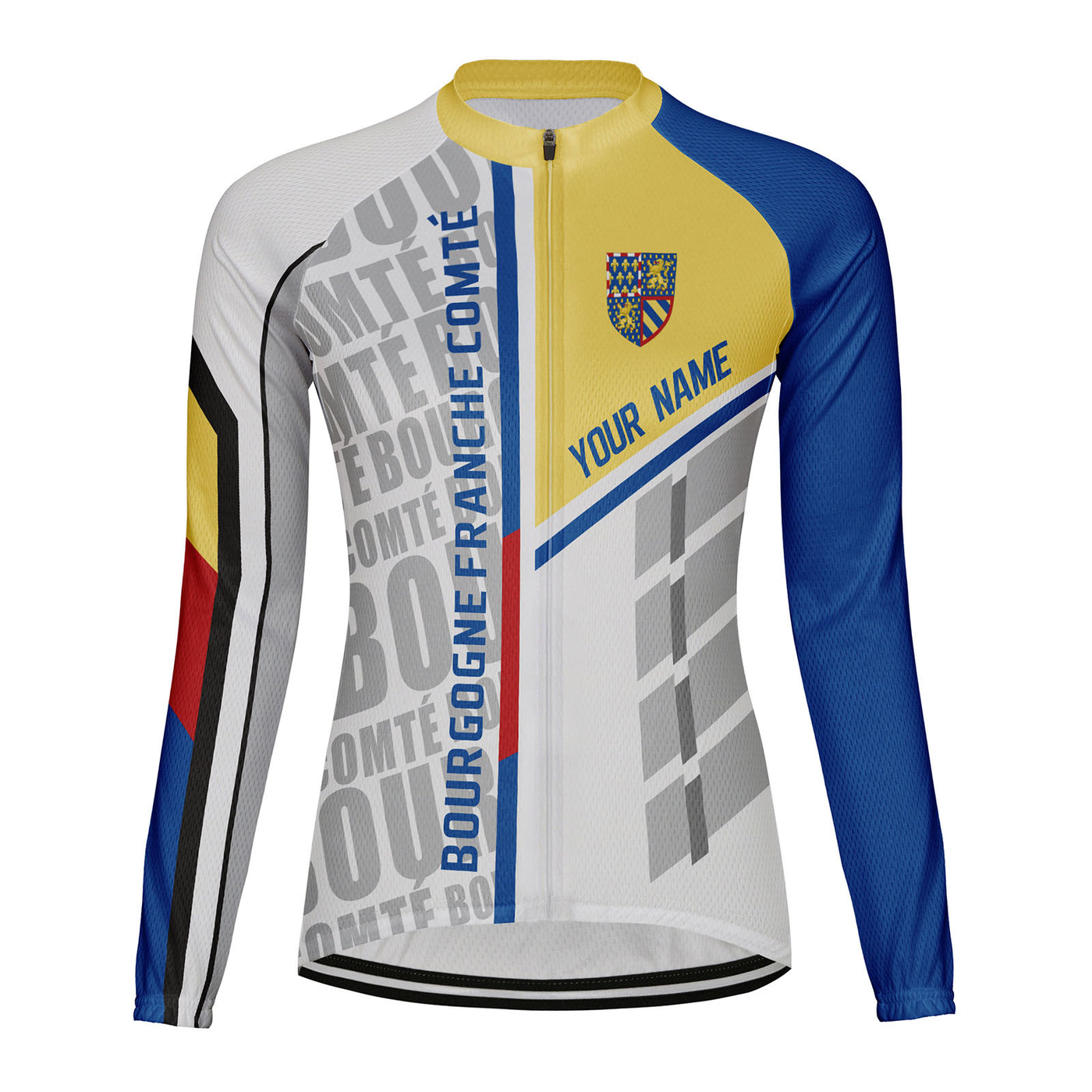Personalized Bourgogne Franche Comté Women's Winter Thermal Fleece Cycling Jersey Long Sleeve