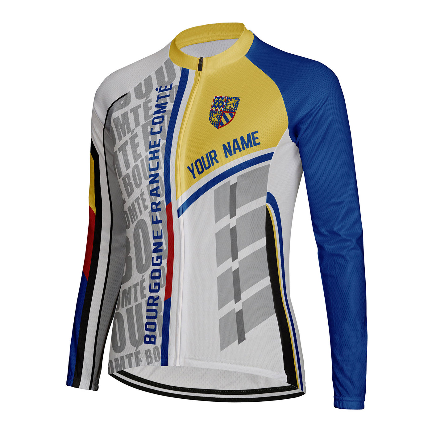Personalized Bourgogne Franche Comté Women's Winter Thermal Fleece Cycling Jersey Long Sleeve