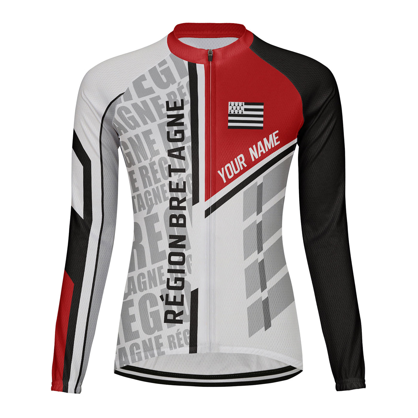 Personalized Région Bretagne Women's Winter Thermal Fleece Cycling Jersey Long Sleeve