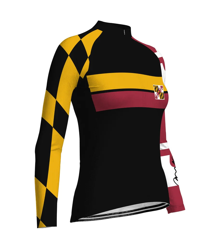 Personalize Maryland Women's Winter Thermal Fleece Cycling Jersey Long Sleeve