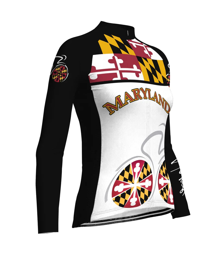 Personalize Maryland Women's Winter Thermal Fleece Cycling Jersey Long Sleeve