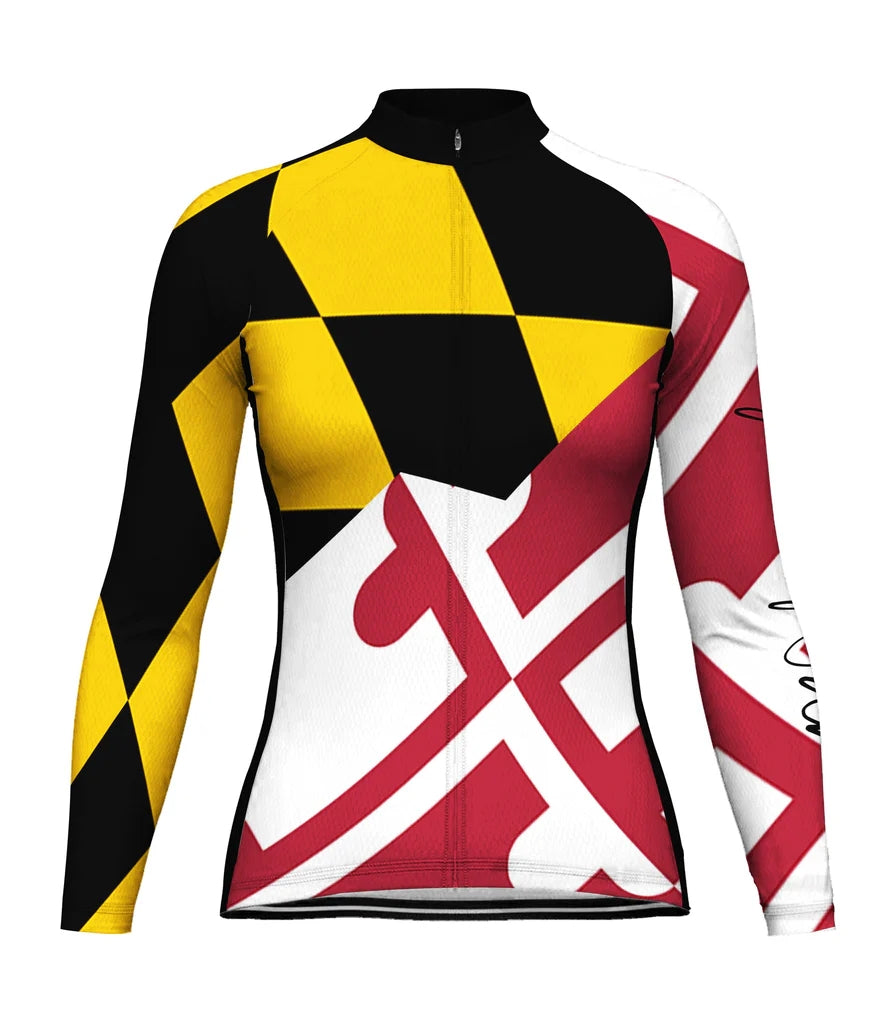 Personalize Maryland Women's Winter Thermal Fleece Cycling Jersey Long Sleeve