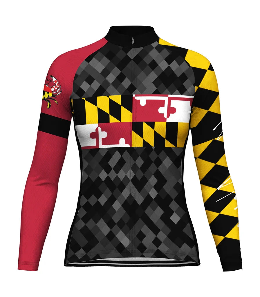 Personalize Maryland Women's Winter Thermal Fleece Cycling Jersey Long Sleeve