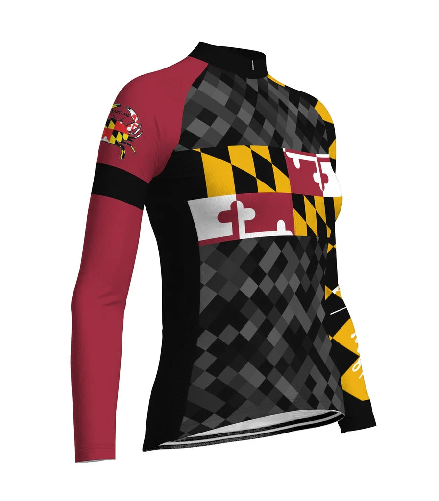 Personalize Maryland Women's Winter Thermal Fleece Cycling Jersey Long Sleeve