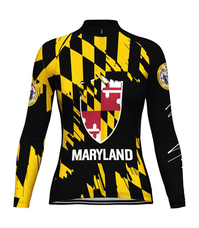 Personalize Maryland Women's Winter Thermal Fleece Cycling Jersey Long Sleeve