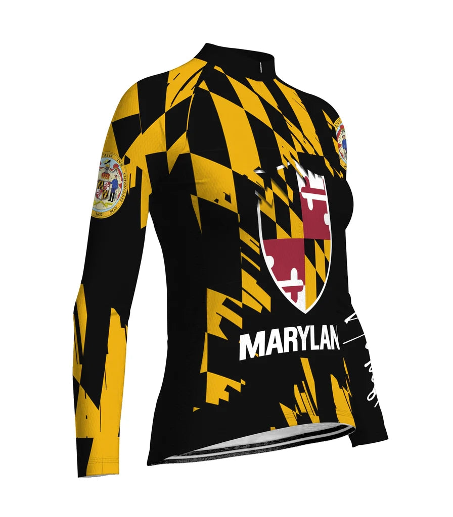 Personalize Maryland Women's Winter Thermal Fleece Cycling Jersey Long Sleeve