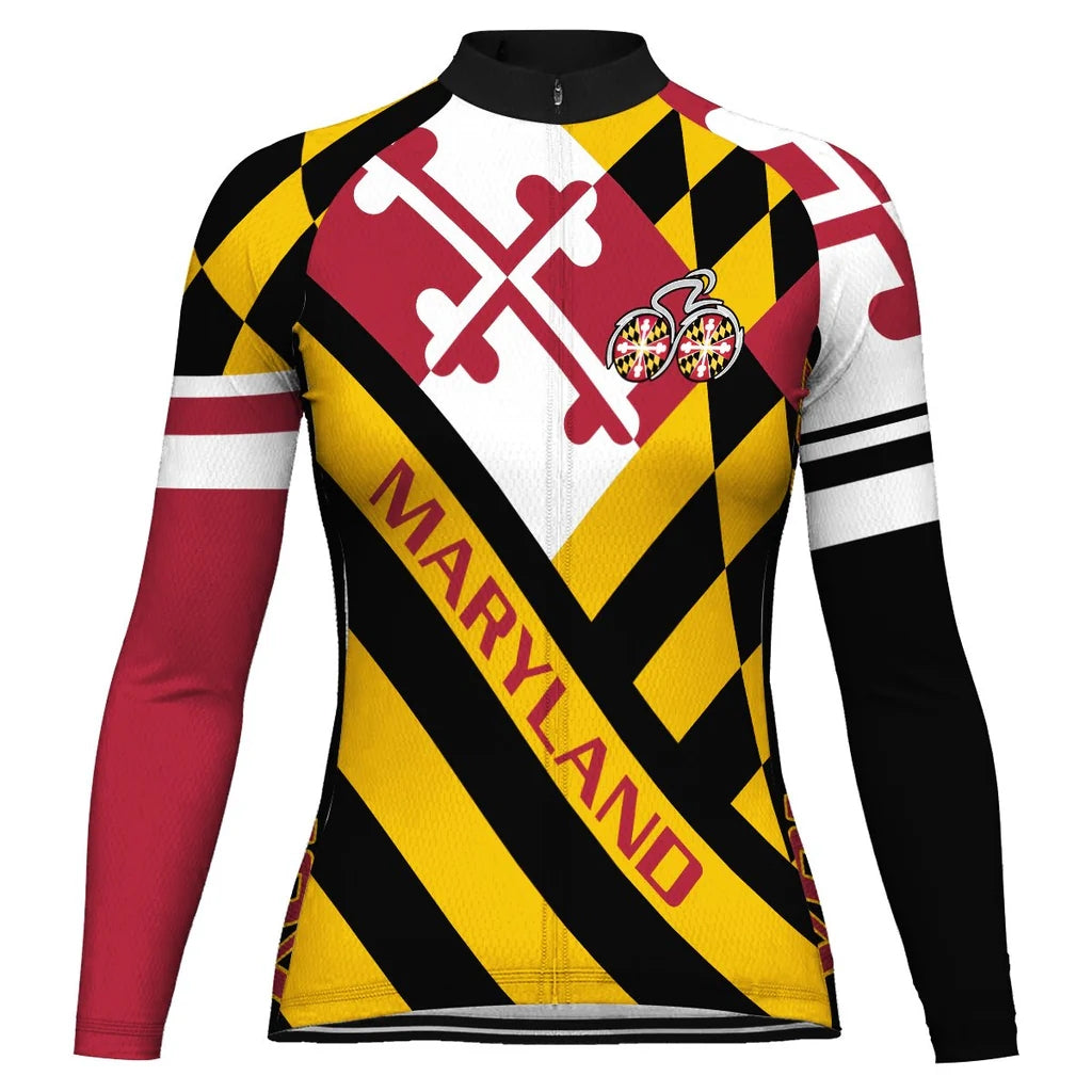 Personalize Maryland Women's Winter Thermal Fleece Cycling Jersey Long Sleeve
