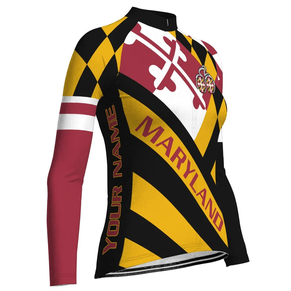 Personalize Maryland Women's Winter Thermal Fleece Cycling Jersey Long Sleeve