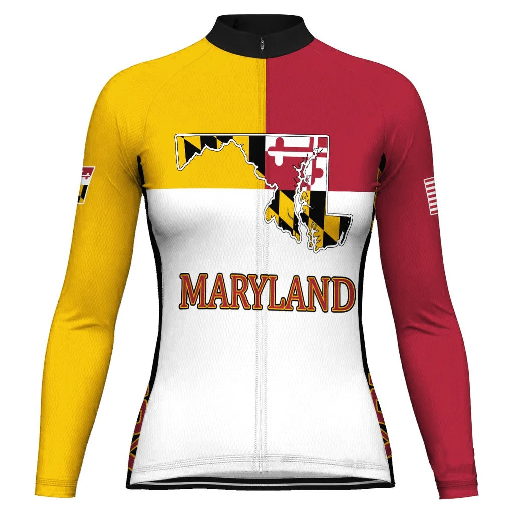 Personalize Maryland Women's Winter Thermal Fleece Cycling Jersey Long Sleeve