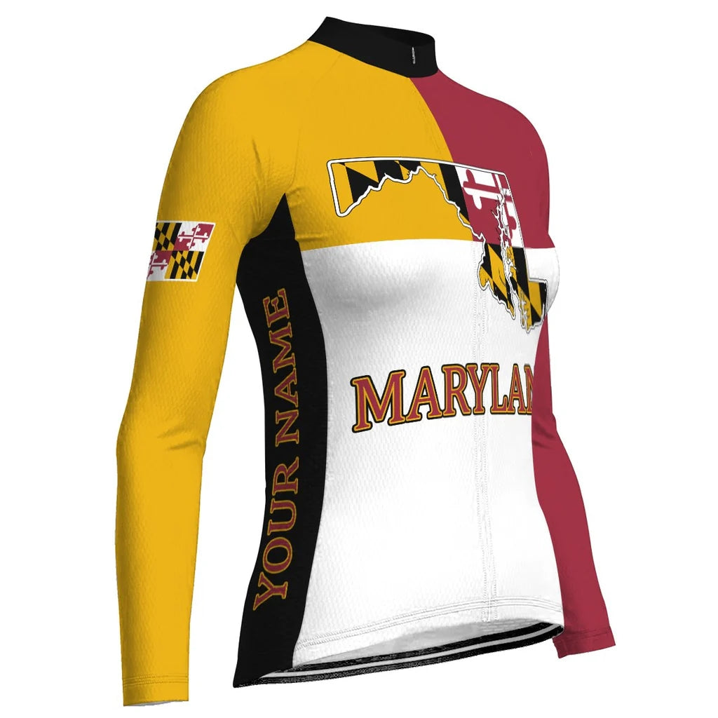 Personalize Maryland Women's Winter Thermal Fleece Cycling Jersey Long Sleeve