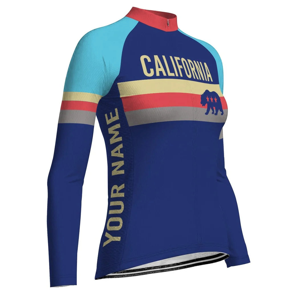 Custom California Women's Winter Thermal Fleece Cycling Jersey Long Sleeve
