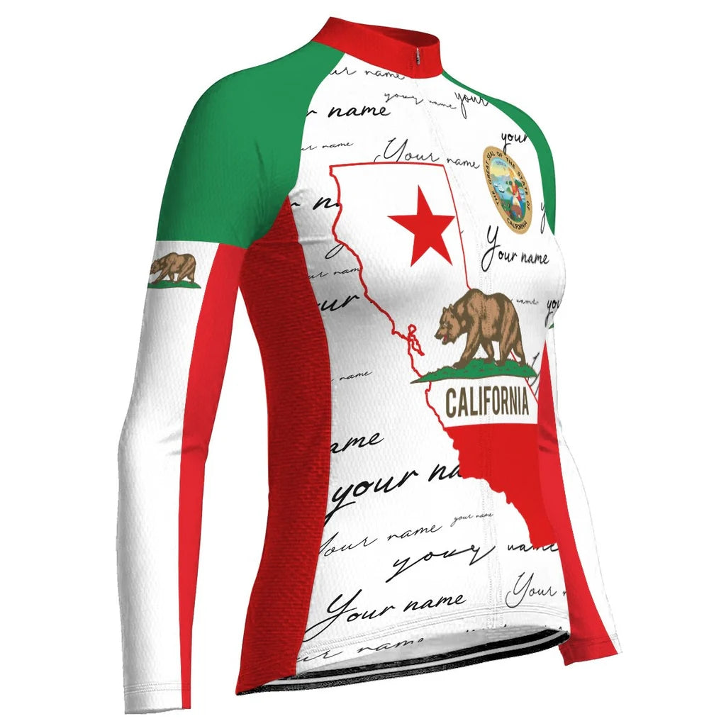 Custom California Women's Winter Thermal Fleece Cycling Jersey Long Sleeve