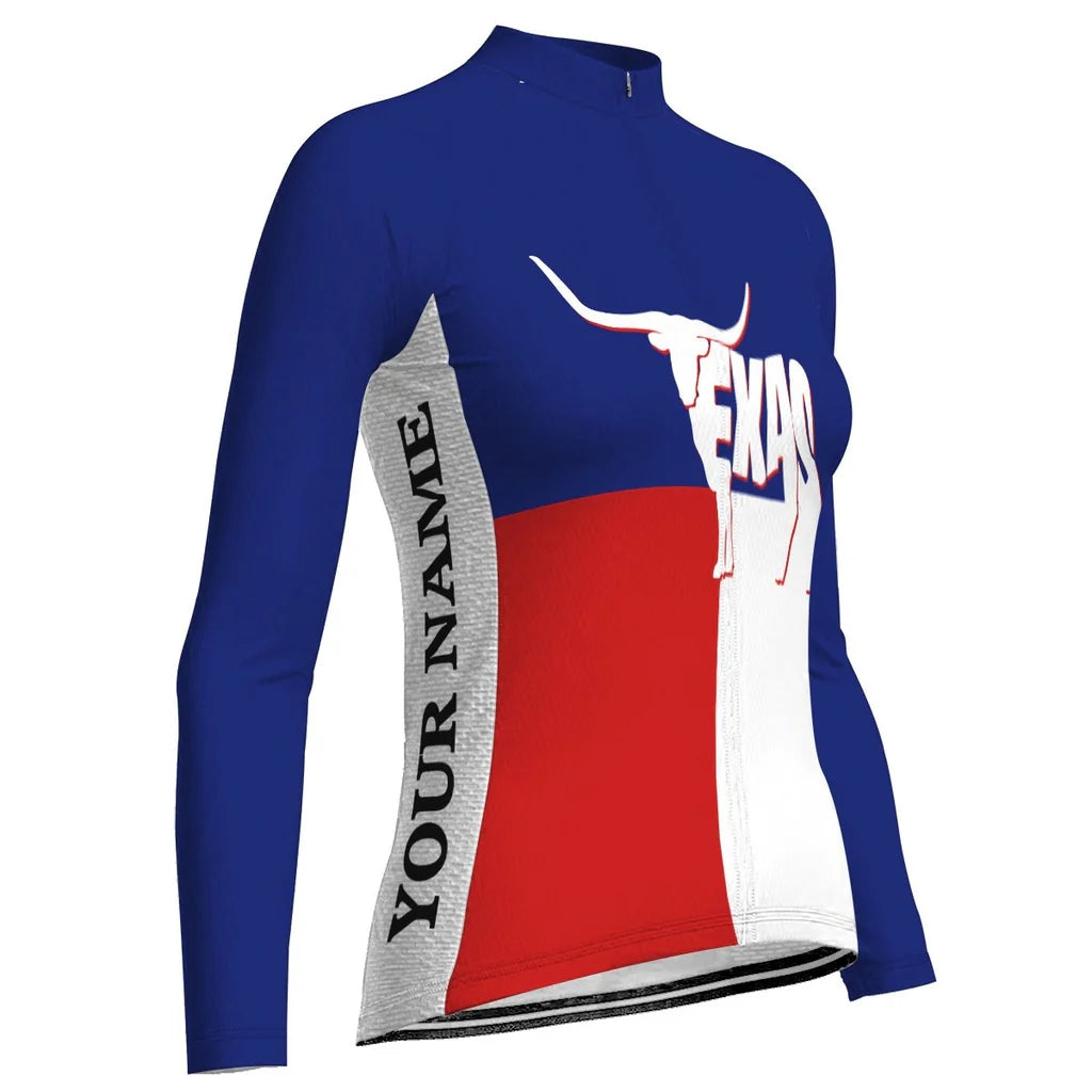 Personalized Texas Women's Winter Thermal Fleece Cycling Jersey Long Sleeve