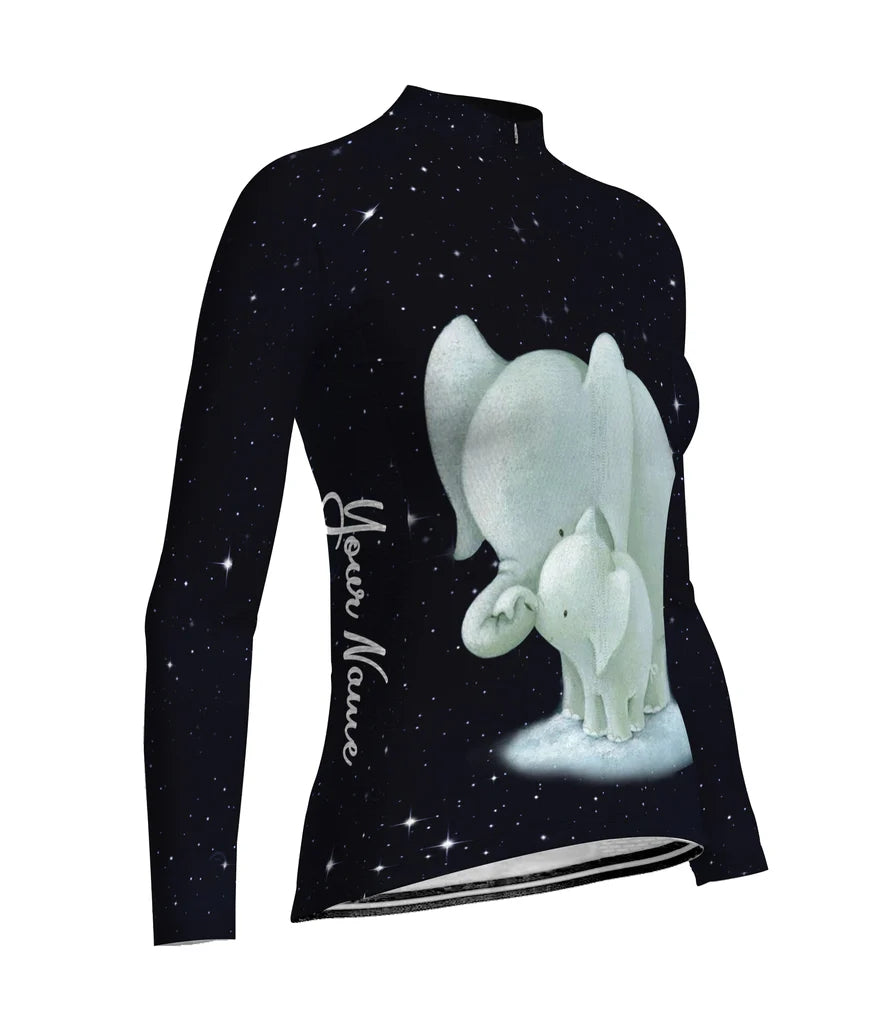 Personalize Elephant Women's Winter Thermal Fleece Cycling Jersey Long Sleeve
