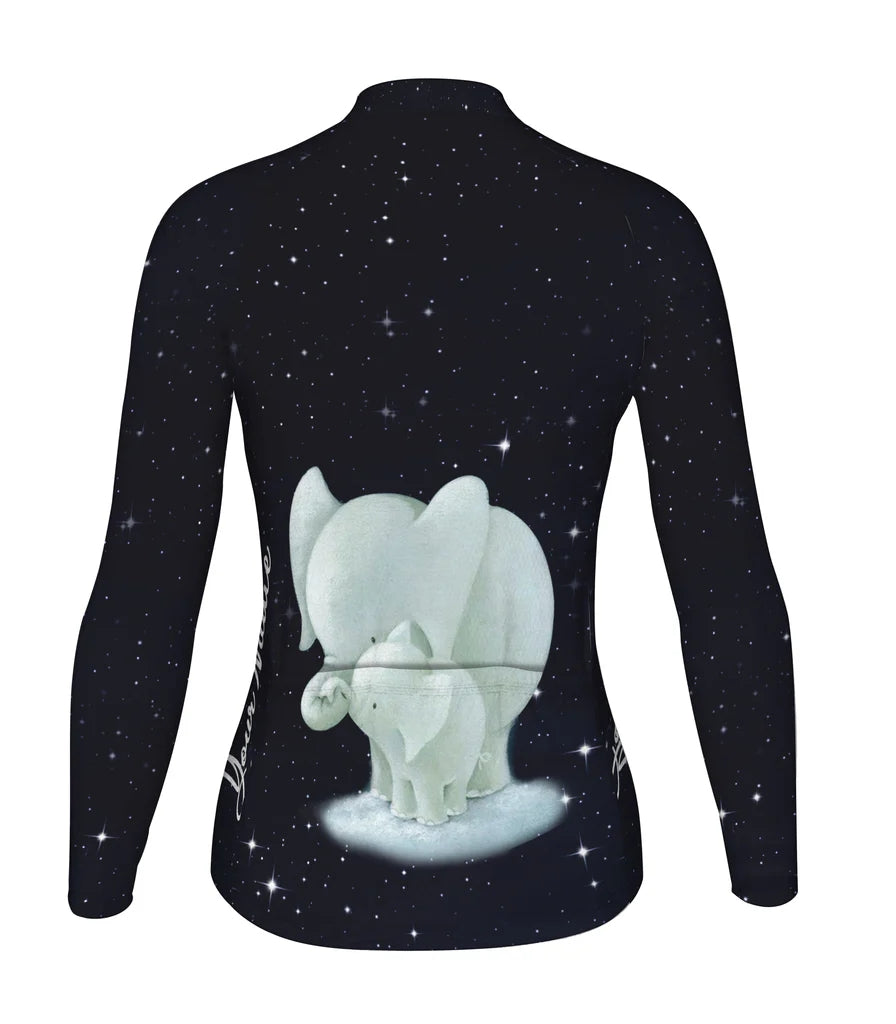 Personalize Elephant Women's Winter Thermal Fleece Cycling Jersey Long Sleeve