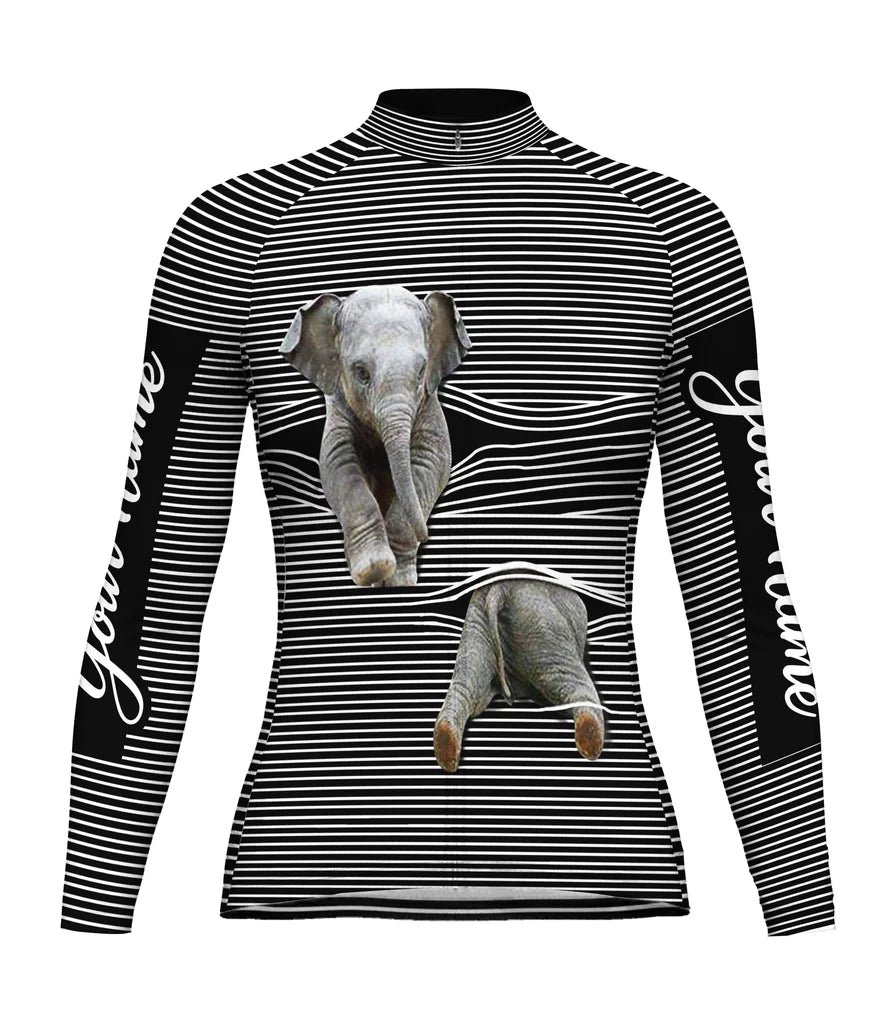 Personalize Elephant Women's Winter Thermal Fleece Cycling Jersey Long Sleeve