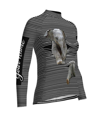 Personalize Elephant Women's Winter Thermal Fleece Cycling Jersey Long Sleeve