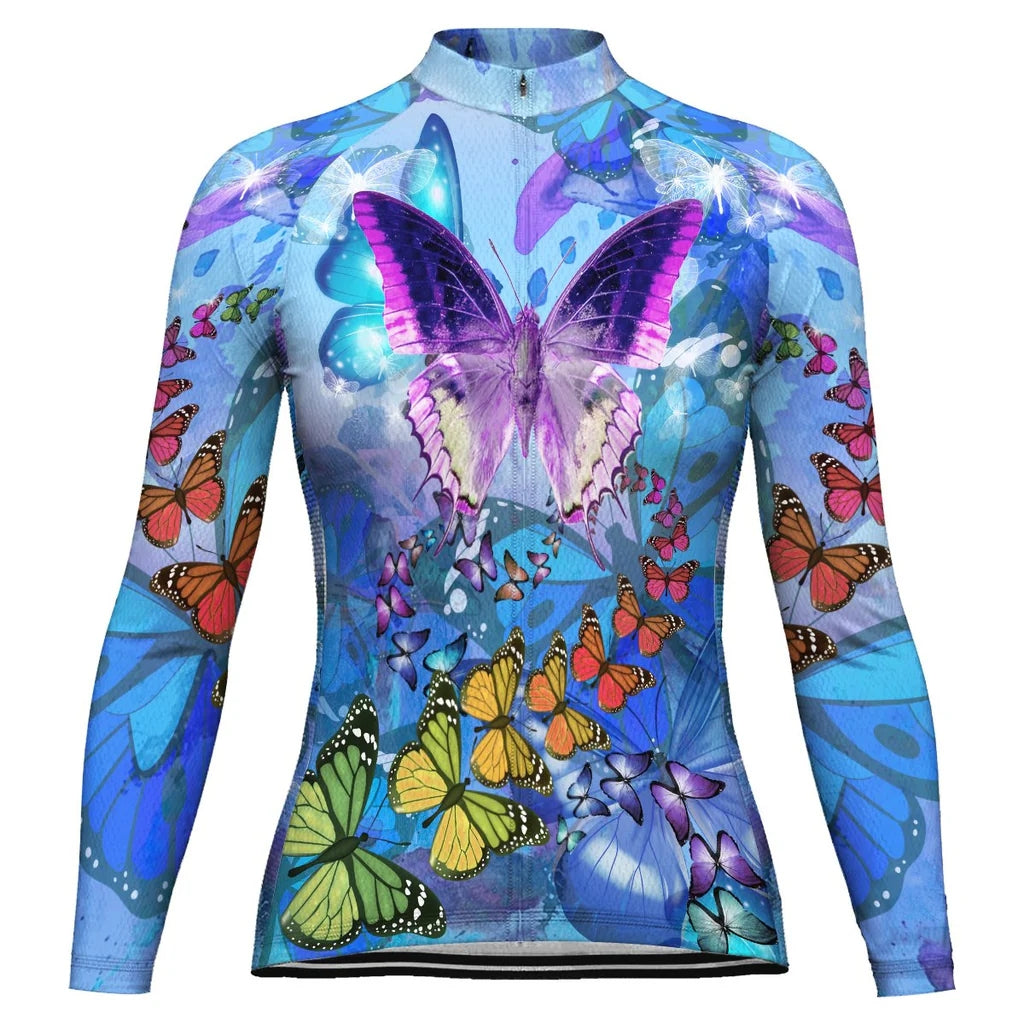 Personalize Butterfly Women's Winter Thermal Fleece Cycling Jersey Long Sleeve