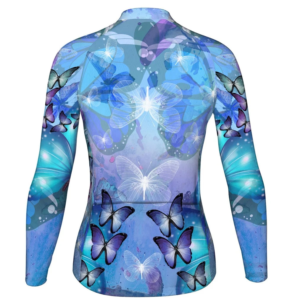 Personalize Butterfly Women's Winter Thermal Fleece Cycling Jersey Long Sleeve